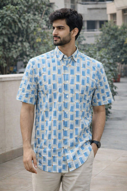 Men’s 100% Cotton Hand Block Printed Shirt – Natural Dyed Casual Wear