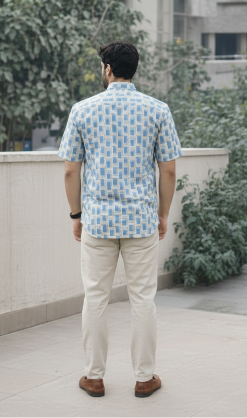 Men’s 100% Cotton Hand Block Printed Shirt – Natural Dyed Casual Wear