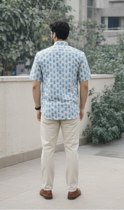 Men’s 100% Cotton Hand Block Printed Shirt – Natural Dyed Casual Wear
