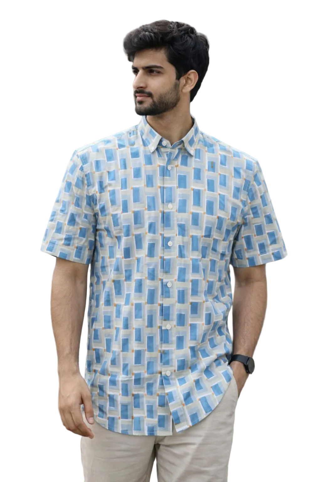 Men’s 100% Cotton Hand Block Printed Shirt – Natural Dyed Casual Wear