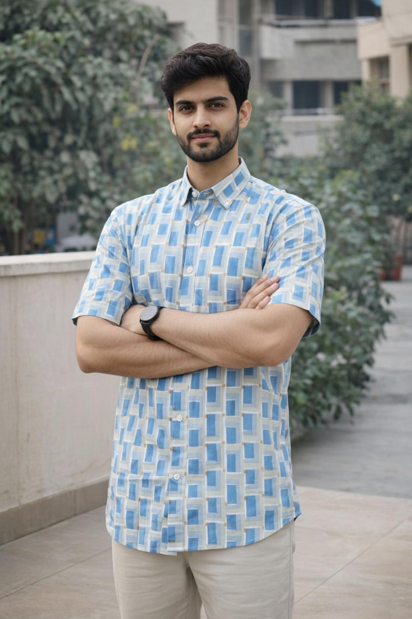 Men’s 100% Cotton Hand Block Printed Shirt – Natural Dyed Casual Wear