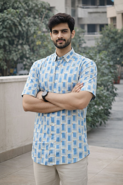 Men’s 100% Cotton Hand Block Printed Shirt – Natural Dyed Casual Wear