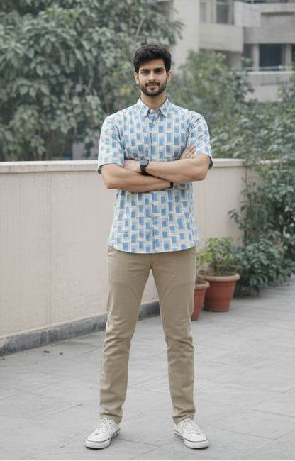 Men’s 100% Cotton Hand Block Printed Shirt – Natural Dyed Casual Wear