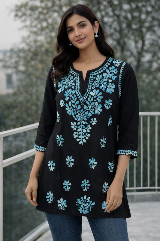 Women’s Rayon Chikankari Short Kurti | Embroidered Casual Ethnic Top for Daily Wear