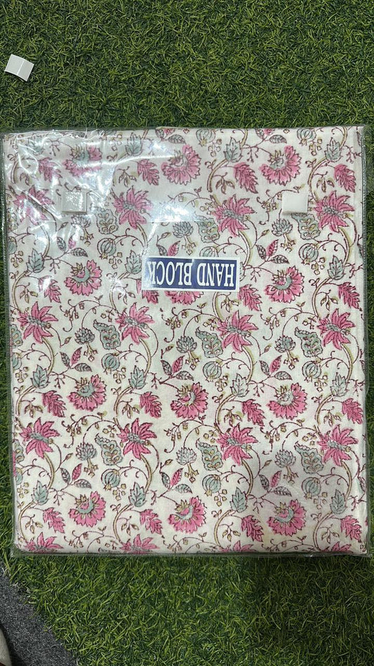 Pure Cotton Handblock Printed Double Bedsheet 108x108 Inches with 2 Pillow Covers – King Size Soft Breathable Floral Bed Sheet