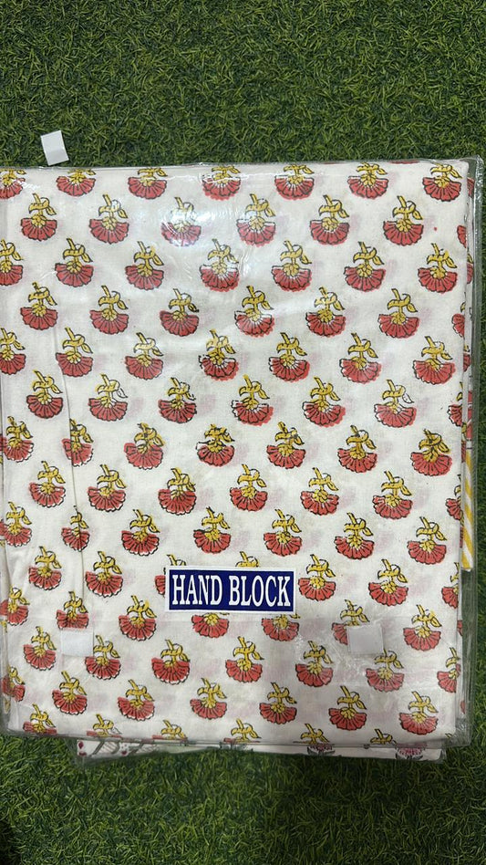 Pure Cotton Handblock Printed Double Bedsheet 108x108 Inches with 2 Pillow Covers – King Size Soft Breathable Floral Bed Sheet