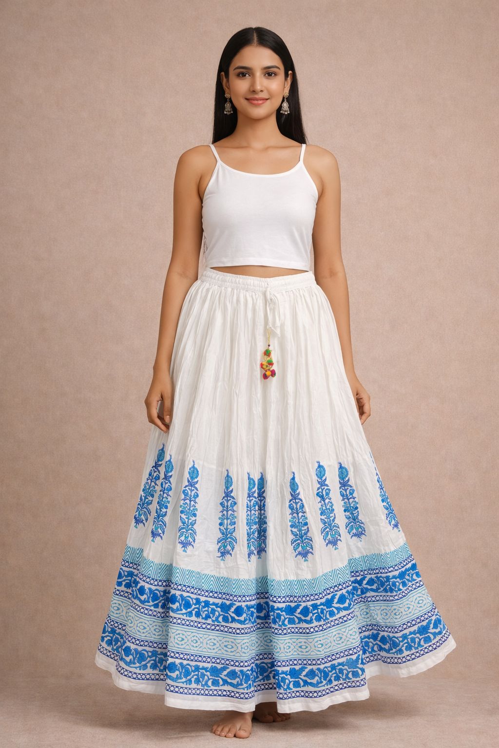 Women’s Mal Cotton Hand Block Printed Long Skirt with Lining – Ethnic Flared Maxi Skirt for Festive & Casual Wear