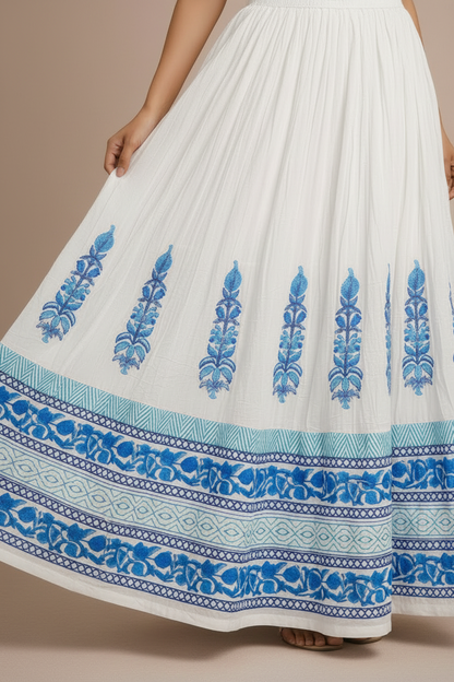 Women’s Mal Cotton Hand Block Printed Long Skirt with Lining – Ethnic Flared Maxi Skirt for Festive & Casual Wear