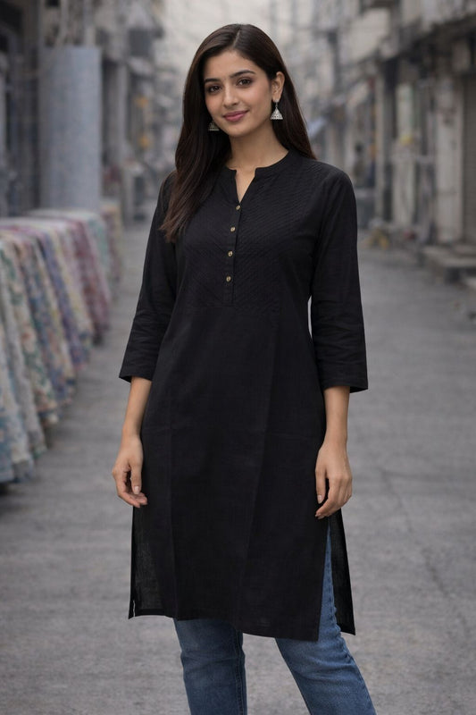 Black Khadi Cotton Straight Kurta