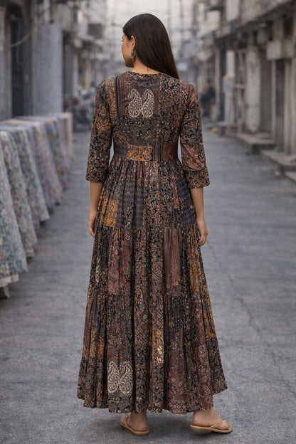 Multi-Color Cotton Tiered Maxi Dress