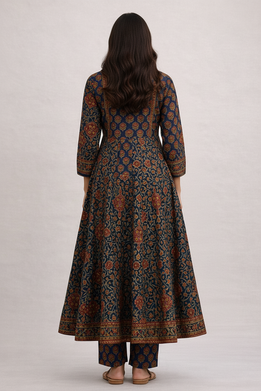 Indigo Heritage Hand-Block Anarkali Set
