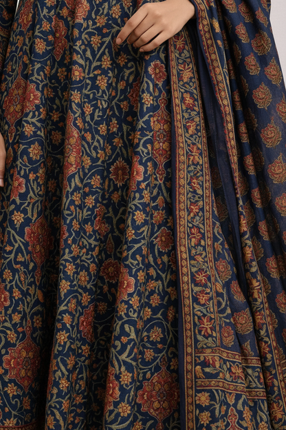 Indigo Heritage Hand-Block Anarkali Set