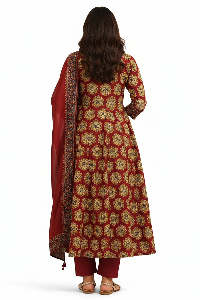 Hand Block Printed Anarkali Suit Set