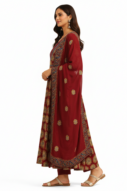 Hand Block Printed Anarkali Suit Set