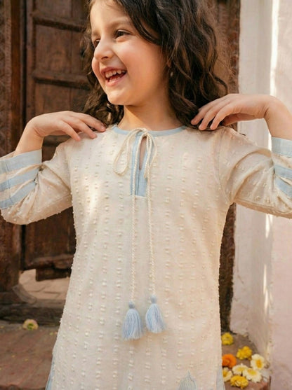 Girls Pure Cotton Co-Ord Set – Embroidered Floral Kurti & Pants | Kids Ethnic Casual Summer Outfit
