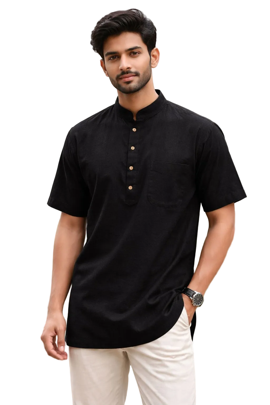 Men’s Cotton Short Kurta – Lightweight Breathable Half Sleeve Casual Ethnic Shirt for Summer