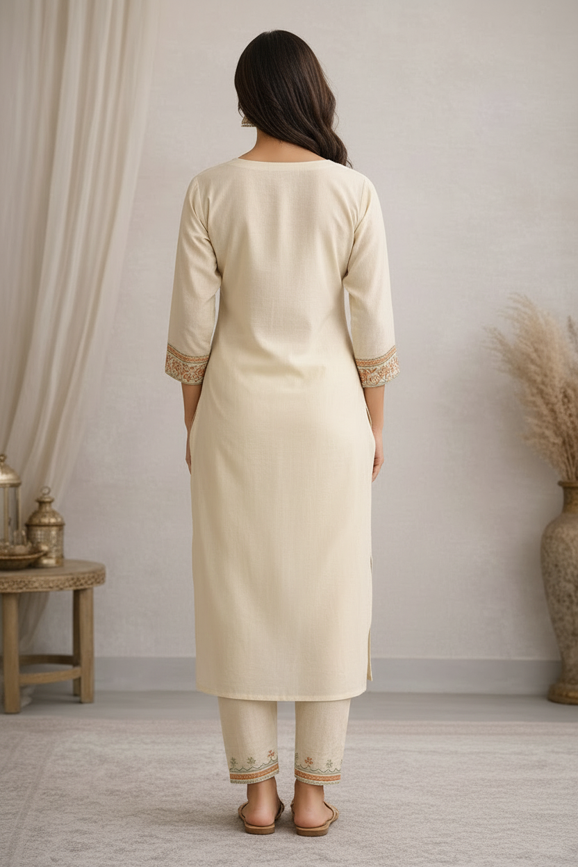 Women’s Khadi Cotton Kurti Set with Dupatta – Handblock Printed Ethnic Kurta Pant Set