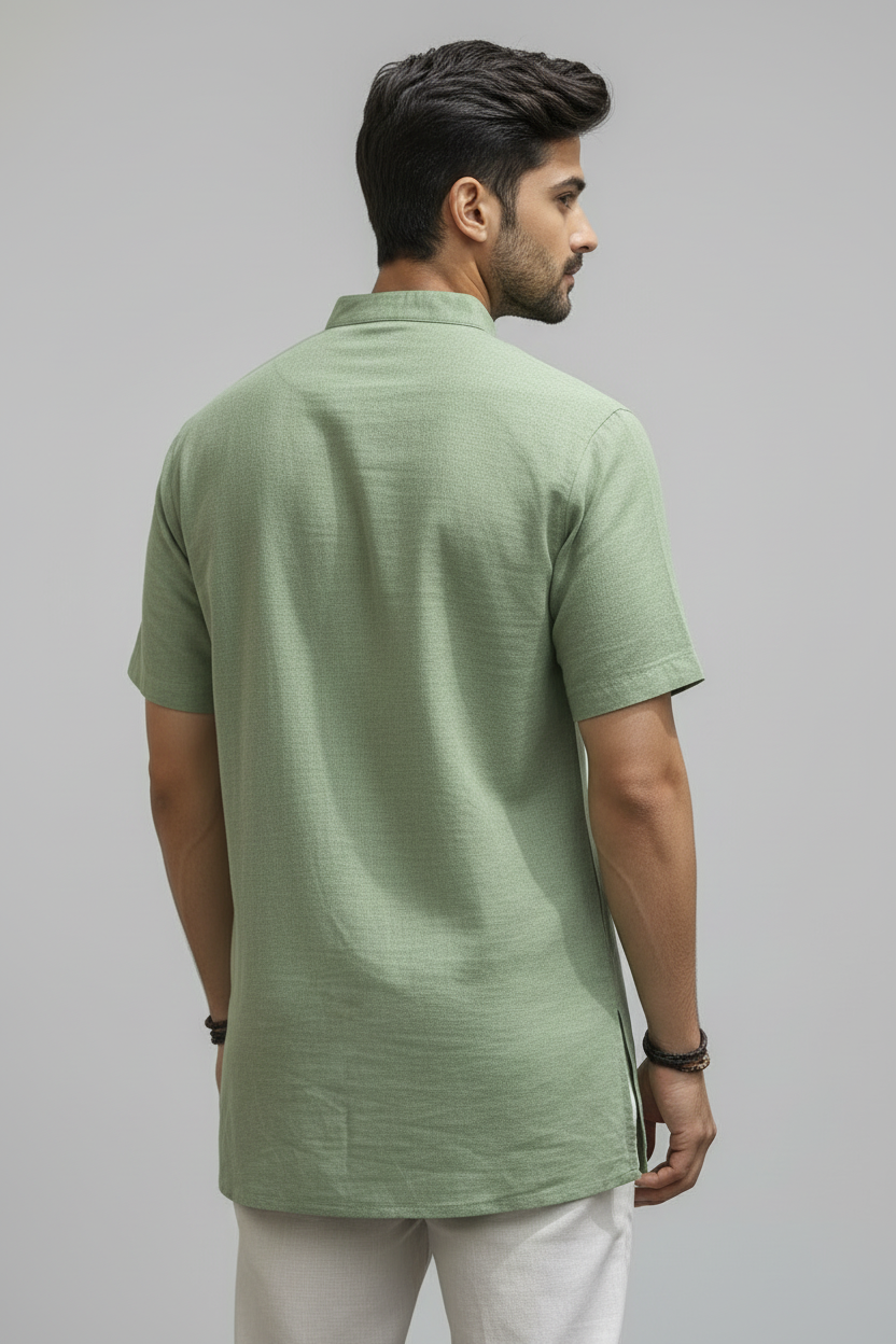 Men’s Cotton Short Kurta Shirt – Lightweight Mandarin Collar Summer Casual Ethnic Tunic