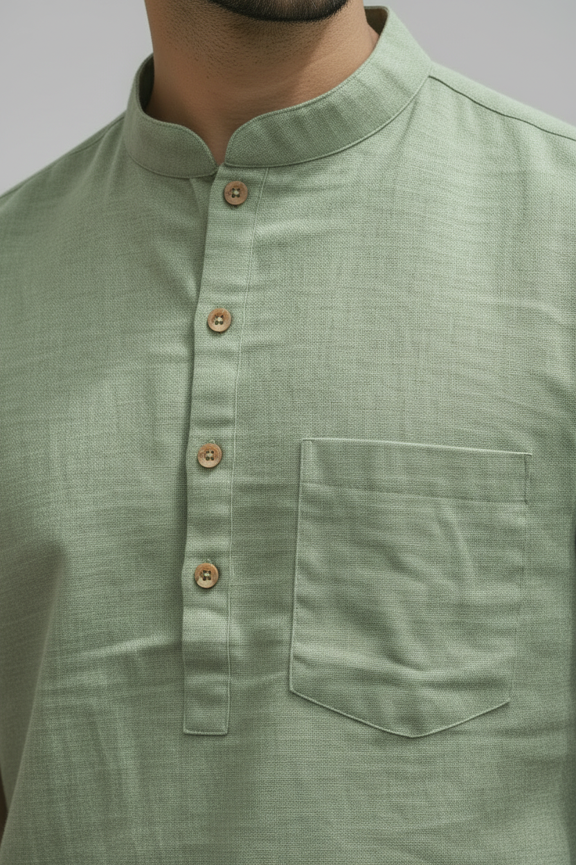 Men’s Cotton Short Kurta Shirt – Lightweight Mandarin Collar Summer Casual Ethnic Tunic