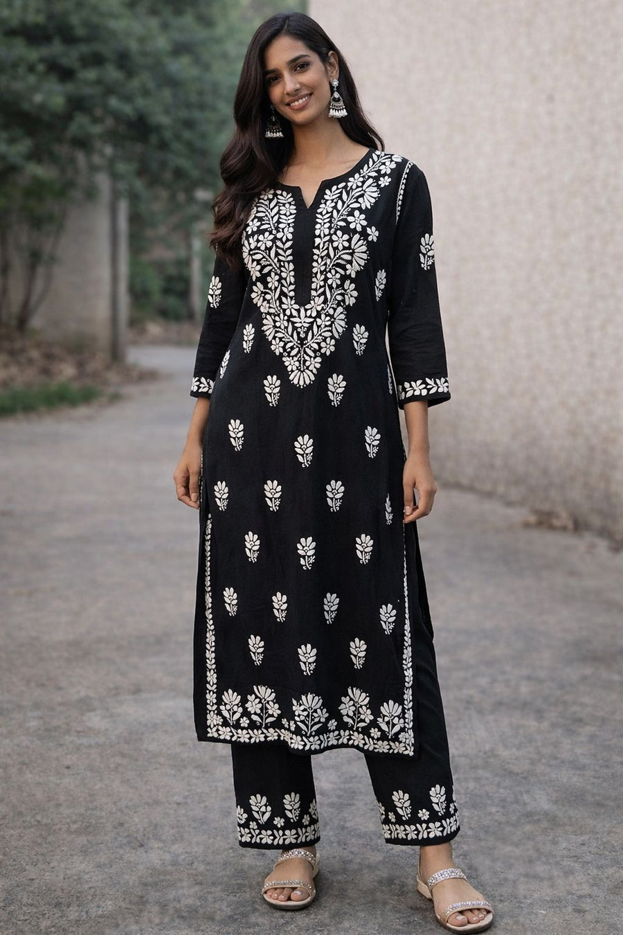 Rayon Black Chikankari Cotton Kurti Set for Women | Handcrafted Embroidered Kurta with Pants | Ethnic Wear for Casual & Festive