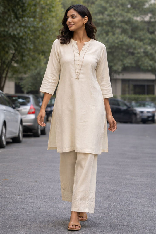 Women’s Pure Cotton Co-Ord Set | Solid Kurta with Straight Palazzo Pants | Minimal Ethnic Summer Wear Set for Daily & Office Wear