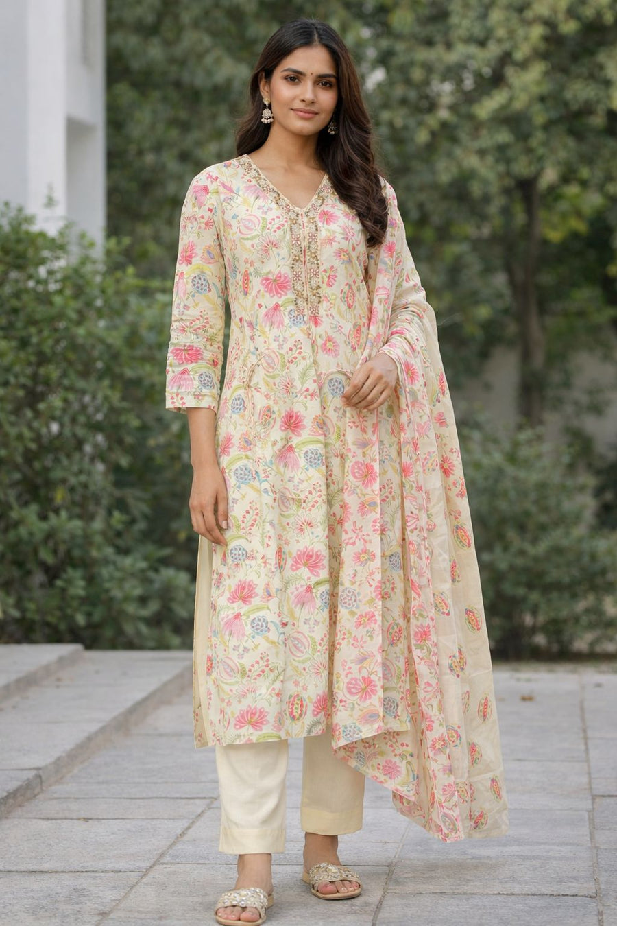 Women’s Cotton Printed Kurta Pant Set with Dupatta | Floral Ethnic Kurti Set | Lightweight Summer Wear for Daily & Festive Use