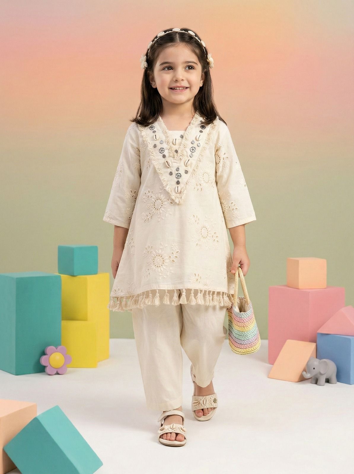 Baby Girls Cotton Kurta Pant Set | Soft Breathable Kids Ethnic Wear | Comfortable Summer Outfit for Girls