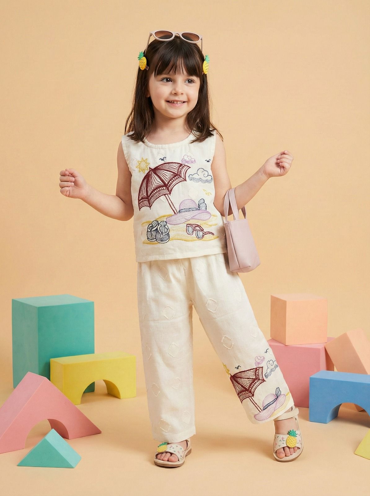 Baby Girls Cotton Co-Ord Set with Printed Top & Pants | Soft Summer Wear Kids Outfit | Lightweight Comfortable Toddler Dress Set