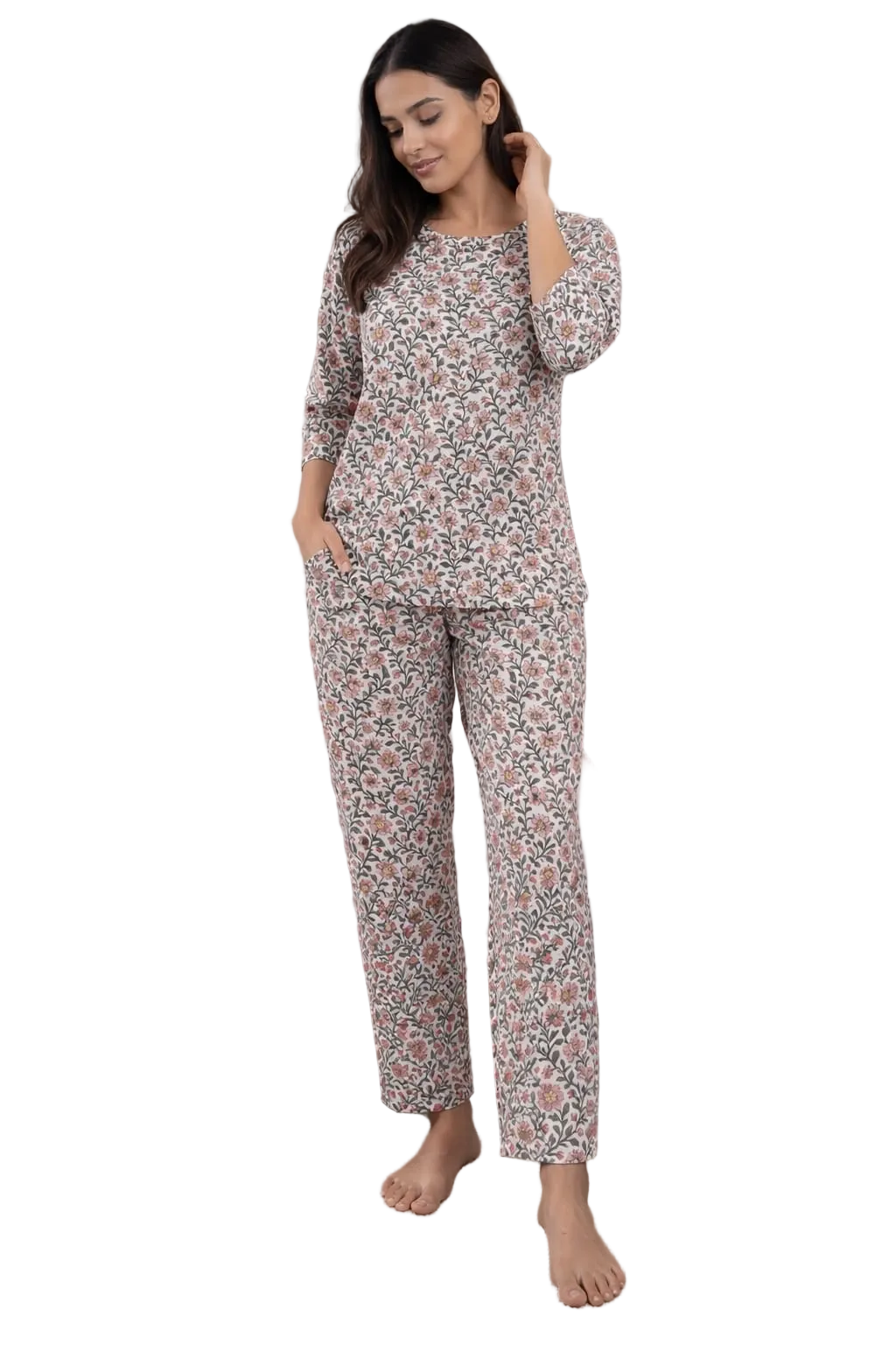 Women’s Pure Cotton Night Suit Set | Floral Printed Top & Pajama Set | Soft Breathable Sleepwear for Comfortable Night & Lounge Wear