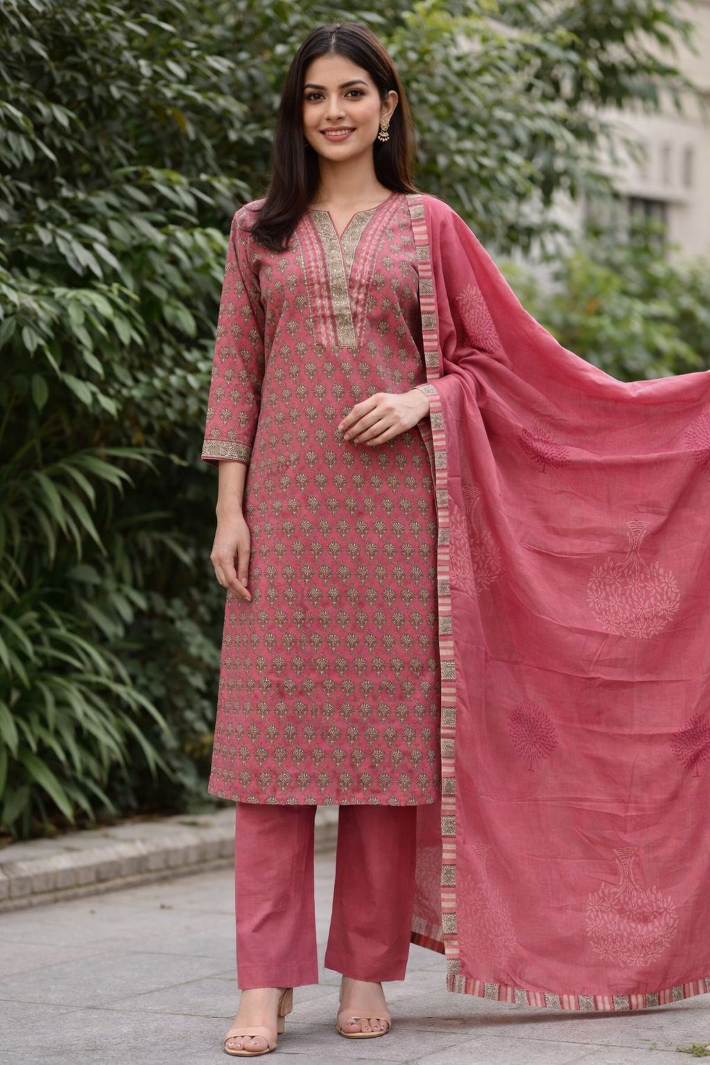 Women’s Pure Cotton Kurti Set with Dupatta – Printed Straight Kurta Pant Set | Ethnic Wear for Daily, Office & Festive Use