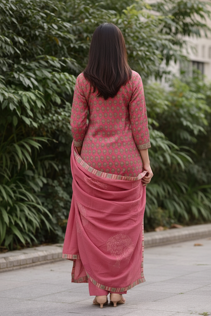 Women’s Pure Cotton Kurti Set with Dupatta – Printed Straight Kurta Pant Set | Ethnic Wear for Daily, Office & Festive Use