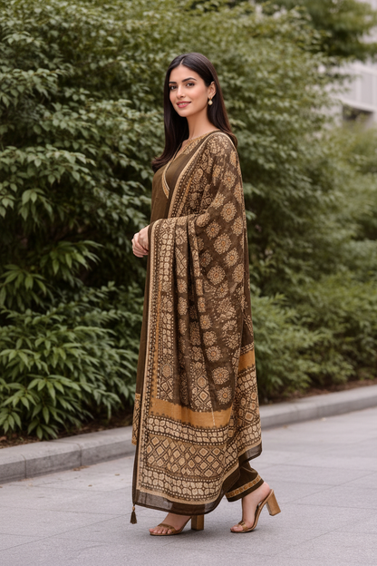 Women’s Pure Cotton Kurti Set with Printed Dupatta – Straight Kurta Pant Set | Ethnic Wear for Office, Festive & Daily Use