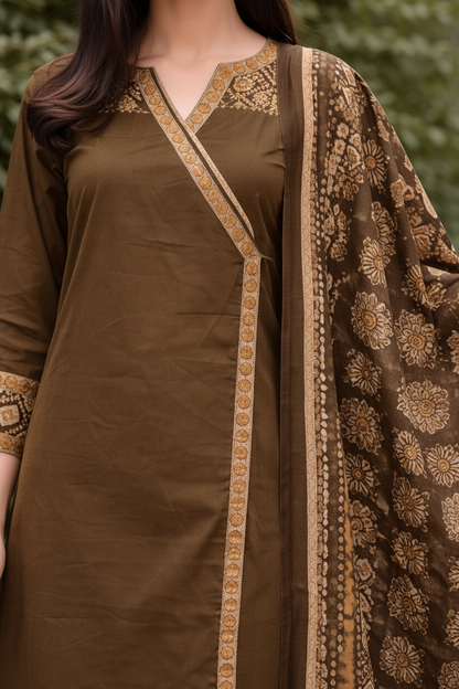 Women’s Pure Cotton Kurti Set with Printed Dupatta – Straight Kurta Pant Set | Ethnic Wear for Office, Festive & Daily Use