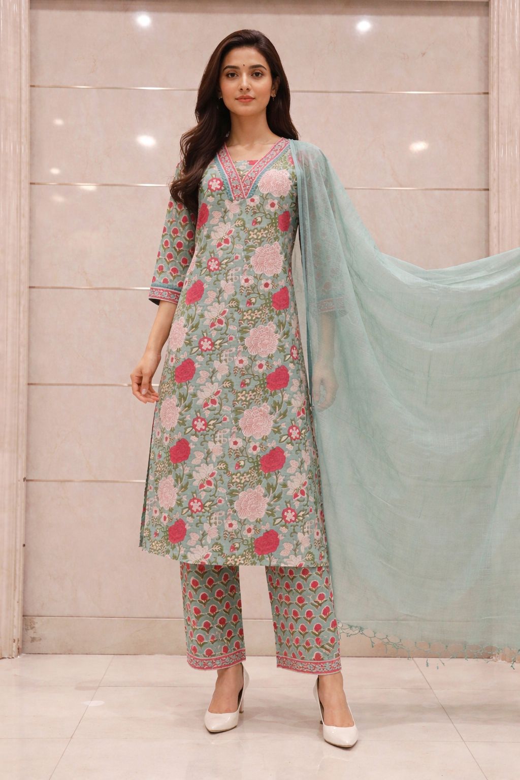 Women’s Pure Cotton Floral Printed Kurti Set with Dupatta | Soft Breathable Ethnic Suit for Summer | Casual, Office & Festive Wear