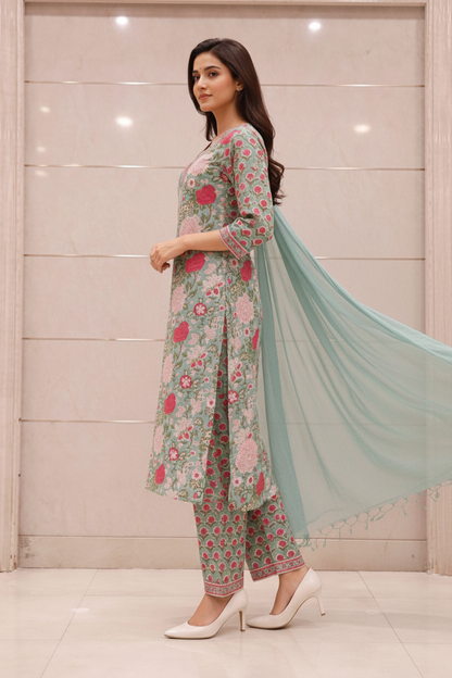Women’s Pure Cotton Floral Printed Kurti Set with Dupatta | Soft Breathable Ethnic Suit for Summer | Casual, Office & Festive Wear