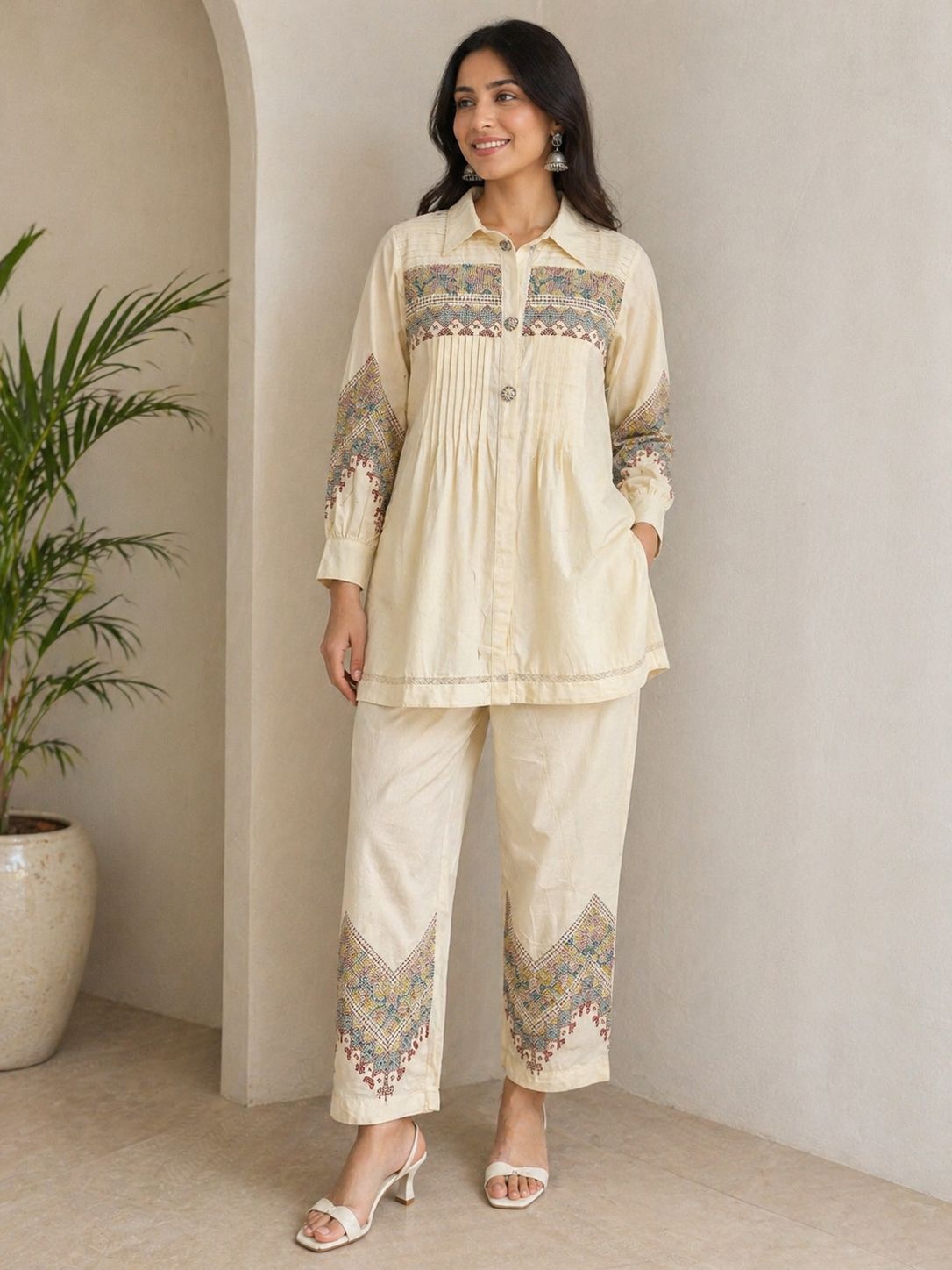 Women Cotton Co-Ord Set | Printed Shirt Style Top & Pants | Summer Casual Ethnic Loungewear
