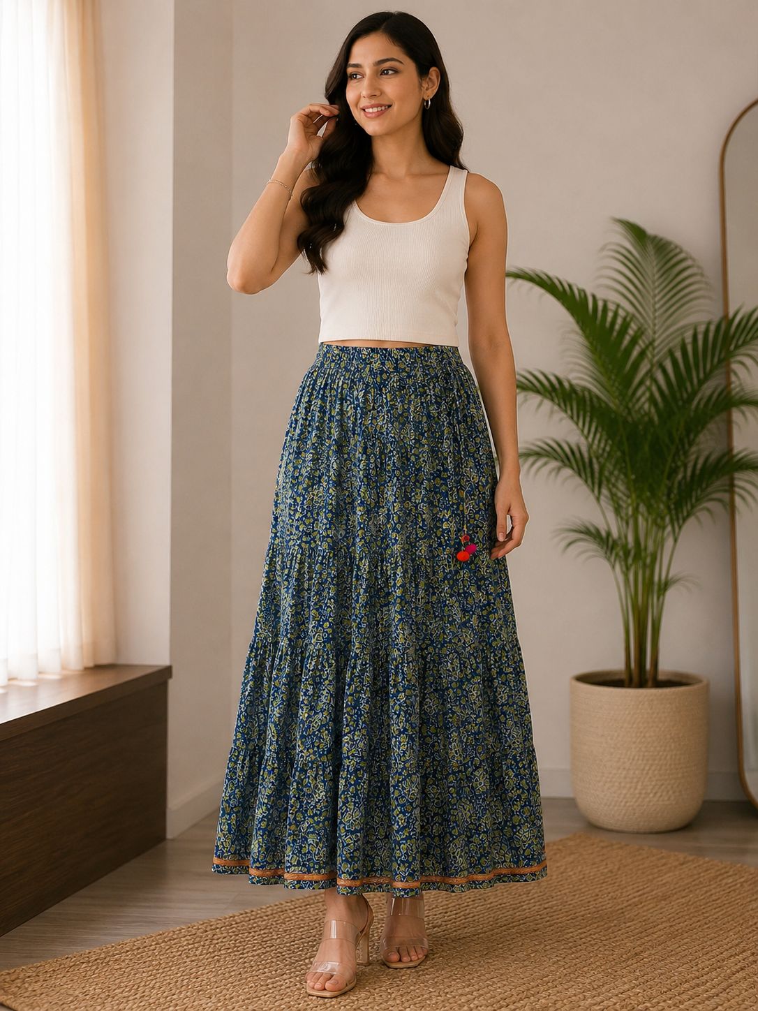 Women’s Ottoman Cotton Printed Long Skirt – Flared Boho Maxi Skirt for Women Casual & Ethnic Wear