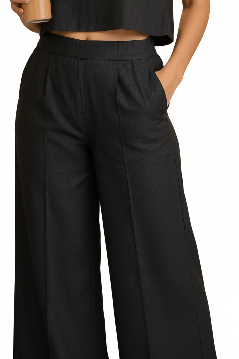Women Black Mal Mal Cotton Co-Ord Set for Women | Sleeveless Top & Wide Leg Pants Set