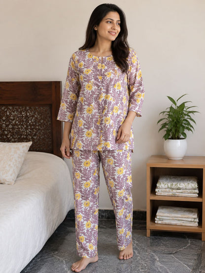 Natural Fab Women’s Pure Cotton Night Suit | Original Hand Block Print Soft Sleepwear Set | Comfortable Lounge & Nightwear for Women