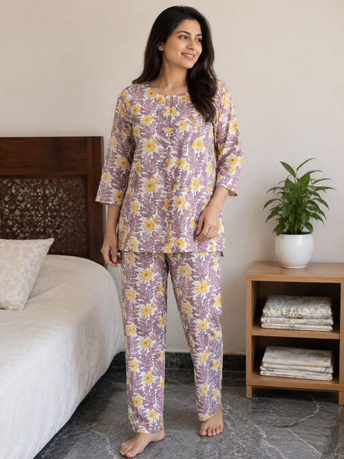 Natural Fab Women’s Pure Cotton Night Suit | Original Hand Block Print Soft Sleepwear Set | Comfortable Lounge & Nightwear for Women