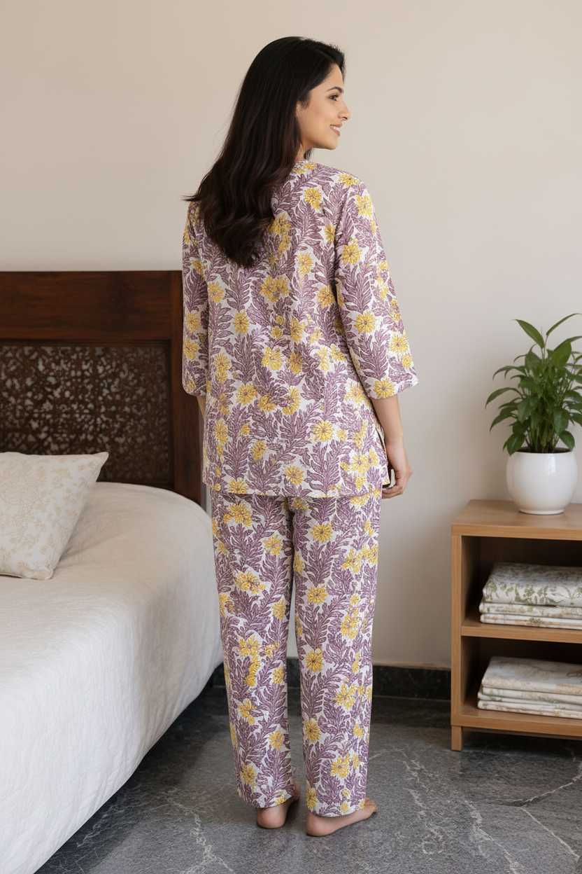 Natural Fab Women’s Pure Cotton Night Suit | Original Hand Block Print Soft Sleepwear Set | Comfortable Lounge & Nightwear for Women