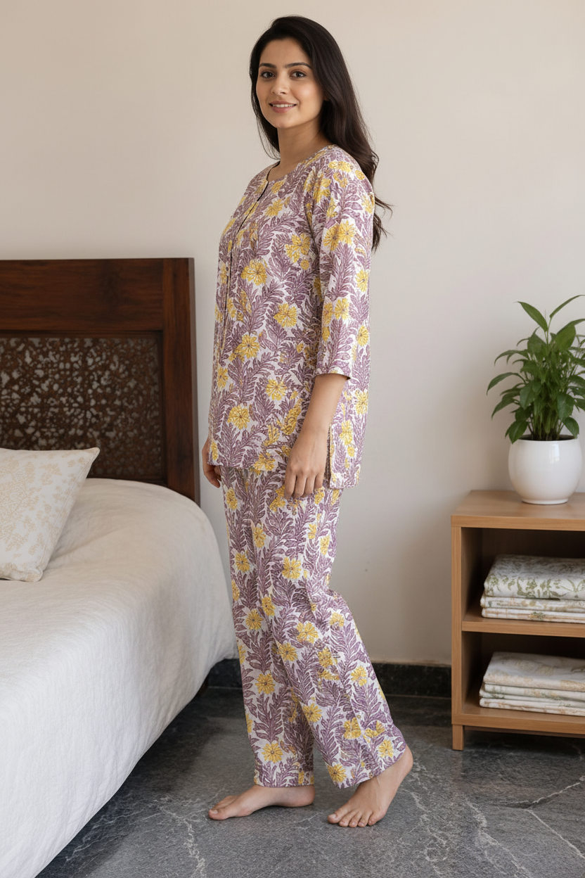 Natural Fab Women’s Pure Cotton Night Suit | Original Hand Block Print Soft Sleepwear Set | Comfortable Lounge & Nightwear for Women