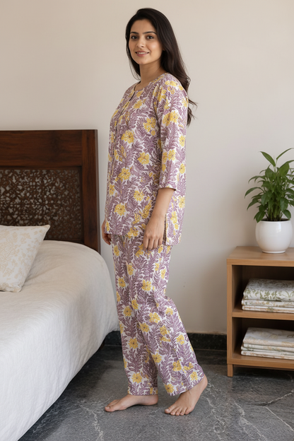 Natural Fab Women’s Pure Cotton Night Suit | Original Hand Block Print Soft Sleepwear Set | Comfortable Lounge & Nightwear for Women