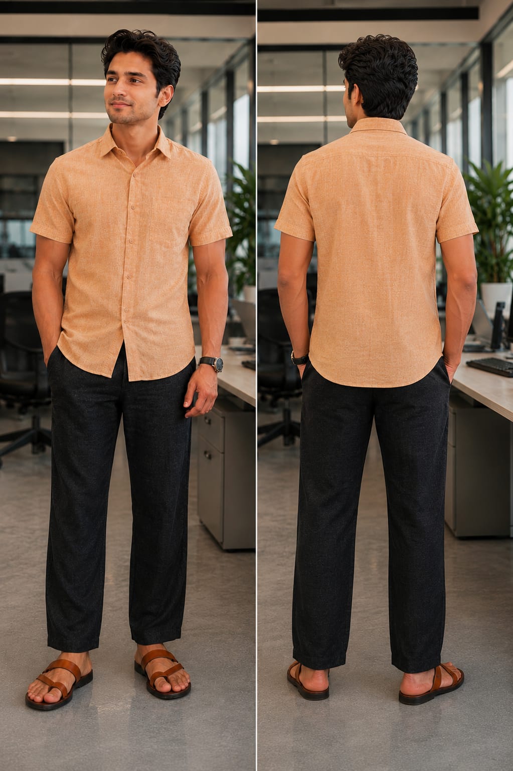 Natural Fab Men’s Linen Blend Half Sleeve Shirt | Casual Solid Summer Shirt for Men | Lightweight Breathable Regular Fit