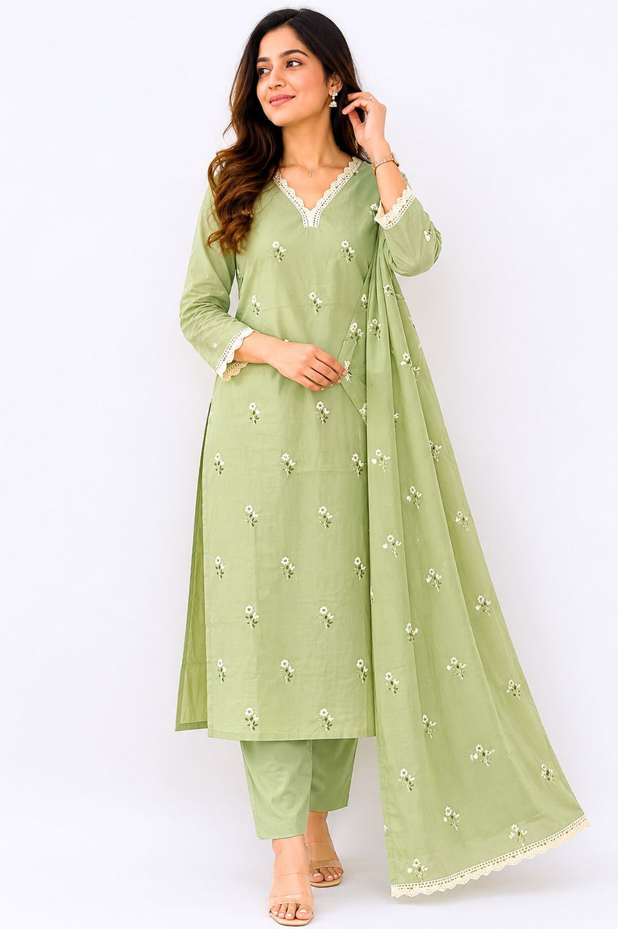Women’s Pure Mal Cotton Embroidered Kurti Pant Dupatta Set | Soft & Lightweight Ethnic Wear for Women | Elegant Daily Wear Kurta Set