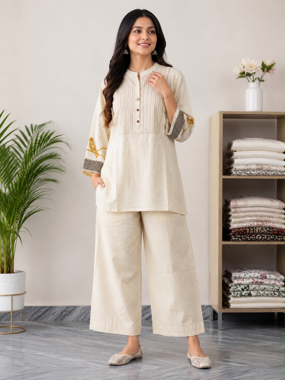 Women’s Cotton Co-Ord Set | Elegant Casual Ethnic Co Ord Set for Women | Relaxed Fit Top & Palazzo Pant Set