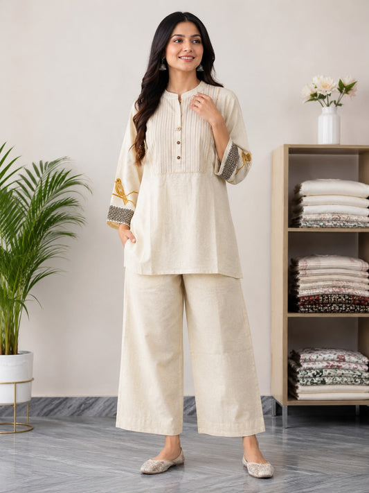 Women’s Cotton Co-Ord Set | Elegant Casual Ethnic Co Ord Set for Women | Relaxed Fit Top & Palazzo Pant Set