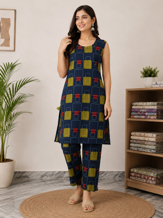 Women Cotton Printed Co-Ord Set | Sleeveless Casual Co Ord Set for Women | Stylish Everyday & Summer Wear Outfit
