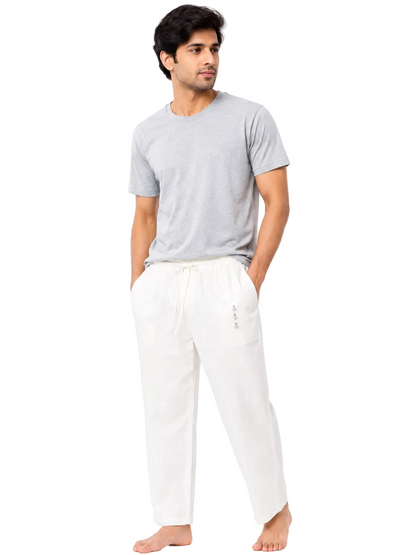 Men’s White Cotton Pajama Pants with Pockets | Relaxed Fit Traditional Pyjama Bottom for Kurta, Lounge & Daily Wear