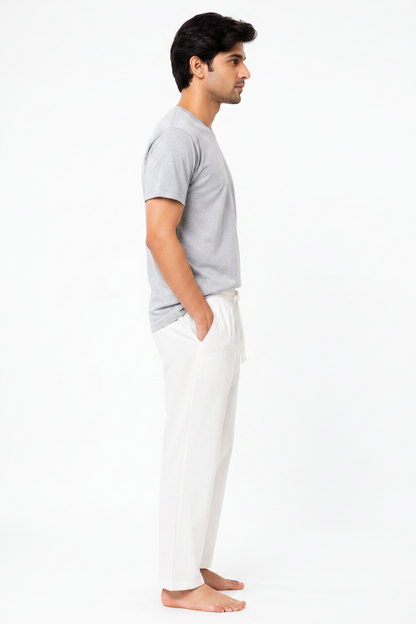 Men’s White Cotton Pajama Pants with Pockets | Relaxed Fit Traditional Pyjama Bottom for Kurta, Lounge & Daily Wear